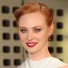 Red Lipstick With Gold Eye Shadow Look