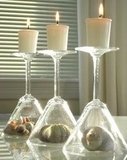 Candle Vignettes with Glasses, Trays and Seashells