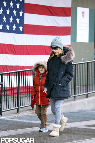 Sarah Jessica Parker and son James Wilkie passed the stars and stripes during a walk to school in NYC in December 2010.
Sarah Jessica Parker and son James Wilkie passed the stars and stripes during a walk to school in NYC in December 2010.