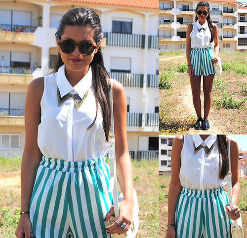 Candy-striped shorts add playfulness to a white button-up.
Photo courtesy of Lookbook.nu
Candy-striped shorts add playfulness to a white button-up.
Photo courtesy of Lookbook.nu