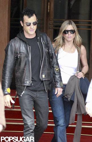 Jennifer Aniston and Justin Theroux left their Paris hotel in shades during their June getaway.
Jennifer Aniston and Justin Theroux left their Paris hotel in shades during their June getaway.