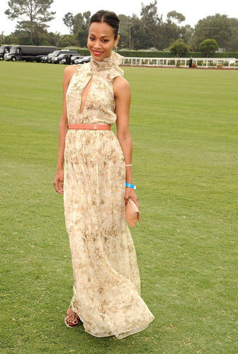 Zoe chose a high-neck floral Chloé dress, Valentino heels, and a Lanvin clutch for a 2011 Santa Barbara polo match.
Zoe chose a high-neck floral Chloé dress, Valentino heels, and a Lanvin clutch for a 2011 Santa Barbara polo match.