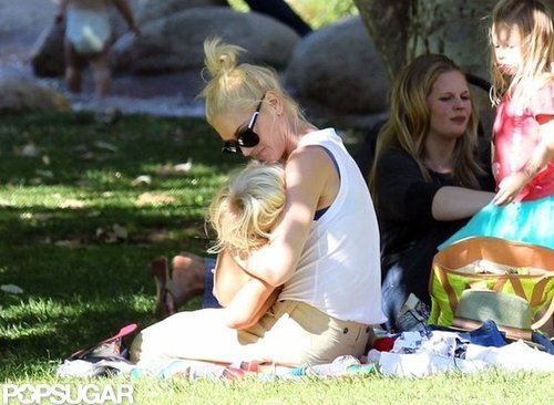 Gwen Stefani held her little one in an LA park.
Gwen Stefani held her little one in an LA park.