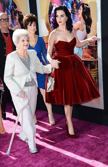 The film features her parents, and even her grandma, who is pictured here walking the purple carpet with her superstar granddaughter at Paramount's premiere of Katy Perry Part of Me earlier this week. The film features her parents, and even her grandma, who is pictured here walking the purple carpet with her superstar granddaughter at Paramount's premiere of Katy Perry Part of Me earlier this week.