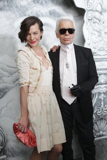 Milla Jovovich and Karl Lagerfeld