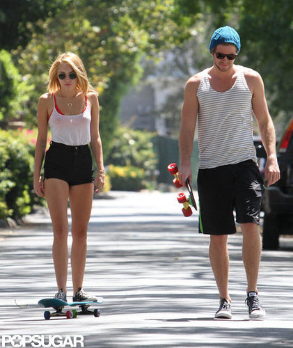 Miley Cyrus and Liam Hemsworth went on a skate date around an LA neighborhood together in July 2012.
Miley Cyrus and Liam Hemsworth went on a skate date around an LA neighborhood together in July 2012.