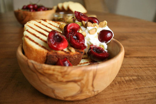 Grilled Pound Cake With Rose Whipped Cream, Pistachios, and Cherries Grilled Pound Cake With Rose Whipped Cream, Pistachios, and Cherries