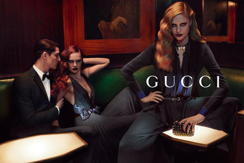 Never one to skimp on the sex factor, Gucci vamps it up with darker menswear-inspired glamour.
Never one to skimp on the sex factor, Gucci vamps it up with darker menswear-inspired glamour.