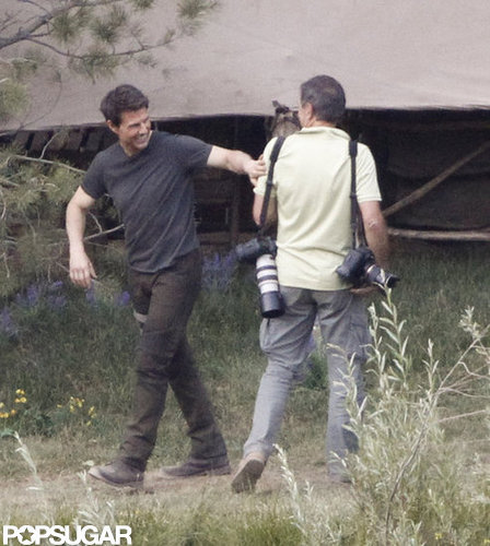 Tom Cruise gave a laugh on the set of Oblivion in June Lake, CA.
Tom Cruise gave a laugh on the set of Oblivion in June Lake, CA.