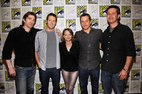 Sharlto Copley, director Neill Blomkamp, Matt Damon, Jodie Foster and producer Simon Kinberg promoted Elysium.
Sharlto Copley, director Neill Blomkamp, Matt Damon, Jodie Foster and producer Simon Kinberg promoted Elysium.