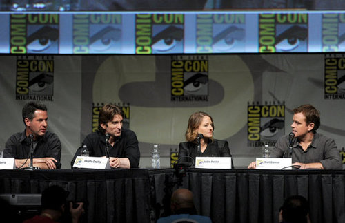 Sharlto Copley, director Neill Blomkamp, Matt Damon, and Jodie Foster talked Elysium.
Sharlto Copley, director Neill Blomkamp, Matt Damon, and Jodie Foster talked Elysium.