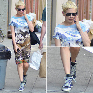 Michelle Williams Wearing a Dress and Sneakers