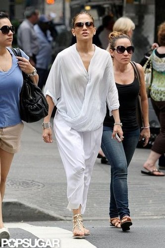 Jennifer Lopez donned a white jumpsuit in NYC.
Jennifer Lopez donned a white jumpsuit in NYC.