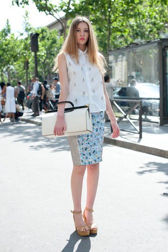 Add an oversize satchel to up the ante on a blouse and skirt.
Add an oversize satchel to up the ante on a blouse and skirt.