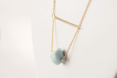 Everyday Necklace : Spring Jewelry - Faceted Amazonite on a Brass Bar - Bridesmaid Jewelry