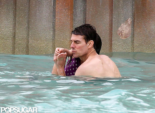 Shirtless Tom Cruise Splashes Around at a Water Park With Suri Shirtless Tom Cruise Splashes Around at a Water Park With Suri