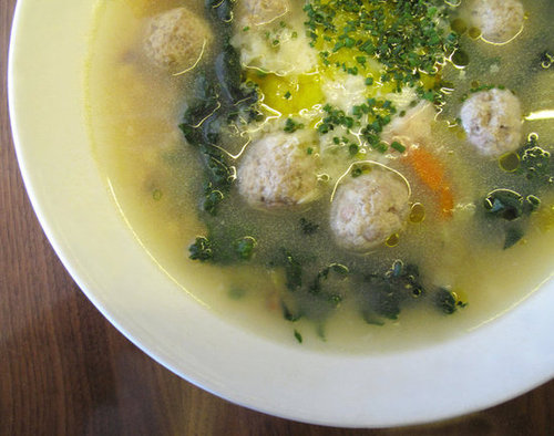 Kale, Meatball, and Fregola Soup