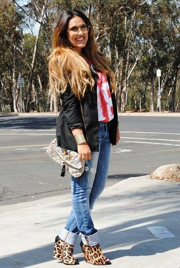 Black Blazer, Tee and Leopard Black Blazer, Tee and Leopard
