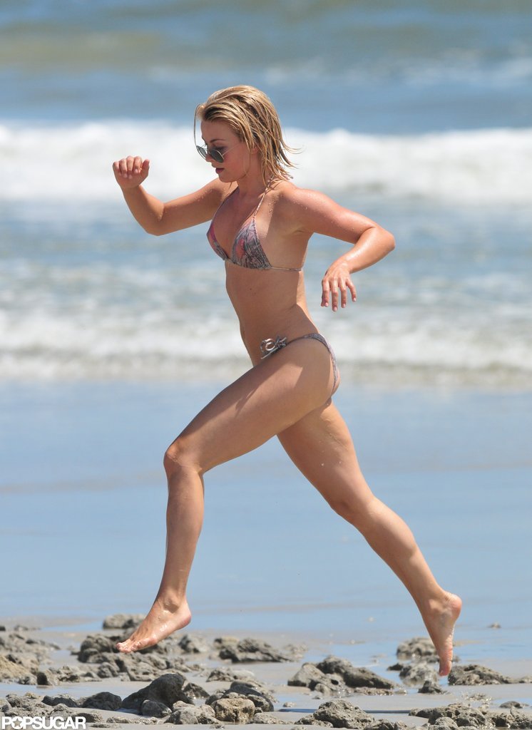 Julianne Hough wore a bikini to run in the sand. Julianne Hough wore a bikini to run in the sand.
