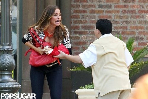 Sofia Vergara Bares a Baby Bump in a Bra on Set Sofia Vergara Bares a Baby Bump in a Bra on Set