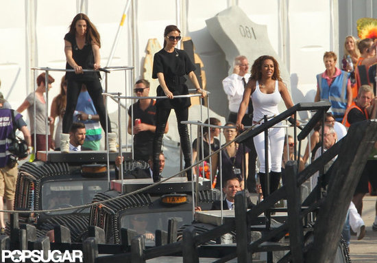 Victoria Beckham, Melanie Brown, and Melanie Chisholm practiced for the closing ceremony as the Spice Girls. Victoria Beckham, Melanie Brown, and Melanie Chisholm practiced for the closing ceremony as the Spice Girls.