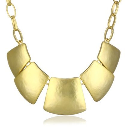 Kenneth Jay Lane Satin Gold Link 5-Part Bib Necklace - designer shoes, handbags, jewelry, watches, and fashion accessories | end