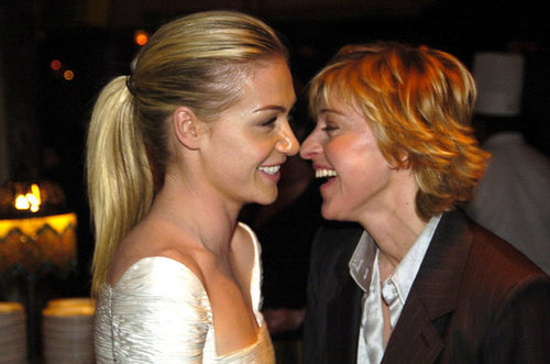Portia de Rossi and Ellen DeGeneres locked gazes at a January 2005 Golden Globes bash.
Portia de Rossi and Ellen DeGeneres locked gazes at a January 2005 Golden Globes bash.