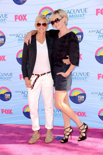 Ellen DeGeneres and Portia de Rossi struck a pose at the July 2012 Teen Choice Awards in LA.
Ellen DeGeneres and Portia de Rossi struck a pose at the July 2012 Teen Choice Awards in LA.