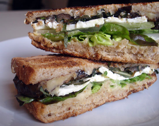 Warm Eggplant Sandwich With Mint, Feta, and Hummus