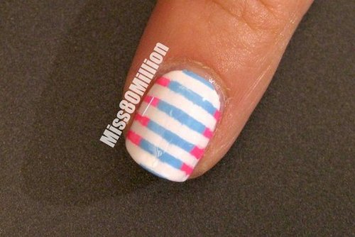 Pink and Blue Stripes - Back to School Nail Art Tutorial
