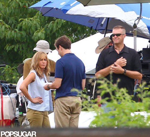 Jennifer Aniston Flashes Her Abs in a Bra on Set Jennifer Aniston Flashes Her Abs in a Bra on Set