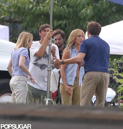 Jennifer Aniston Flashes Her Abs in a Bra on Set Jennifer Aniston Flashes Her Abs in a Bra on Set
