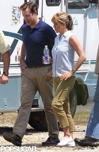 Jennifer Aniston Flashes Her Abs in a Bra on Set Jennifer Aniston Flashes Her Abs in a Bra on Set
