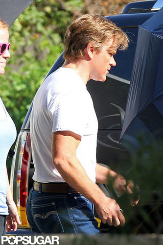 Matt Damon made his way to a car on the set of Behind the Candelabra.
Matt Damon made his way to a car on the set of Behind the Candelabra.