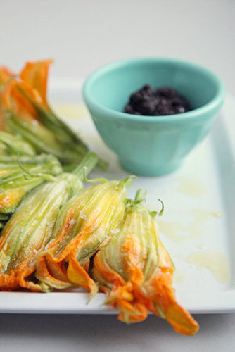 Burrata-Stuffed Squash Blossoms and Olive Tapenade Crostini Burrata-Stuffed Squash Blossoms and Olive Tapenade Crostini