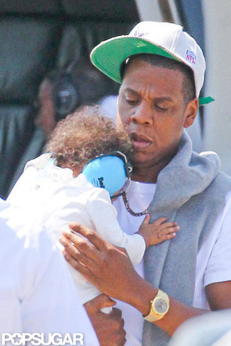 Jay-Z Returns to the Big Apple in a Chopper With Blue Jay-Z Returns to the Big Apple in a Chopper With Blue