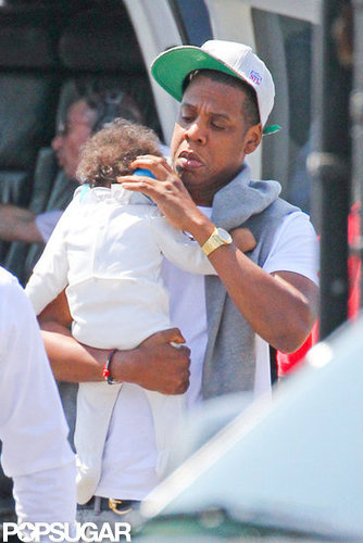 Jay-Z Returns to the Big Apple in a Chopper With Blue Jay-Z Returns to the Big Apple in a Chopper With Blue