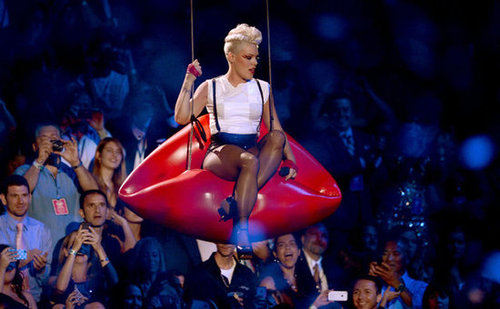 Pink performed in suspenders at the VMAs.
Pink performed in suspenders at the VMAs.