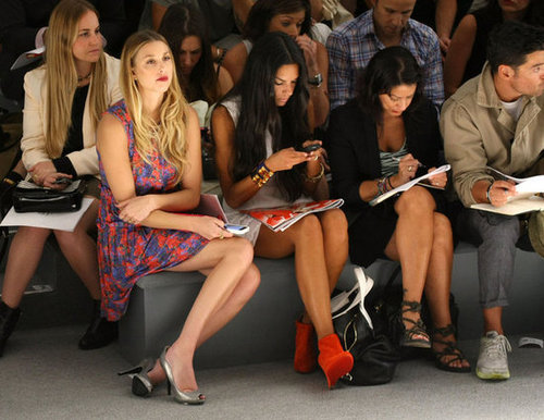 We spotted Whitney Port, front and center, at Nicholas K in a brightly printed dress and metallic silver peep-toe pumps.
We spotted Whitney Port, front and center, at Nicholas K in a brightly printed dress and metallic silver peep-toe pumps.