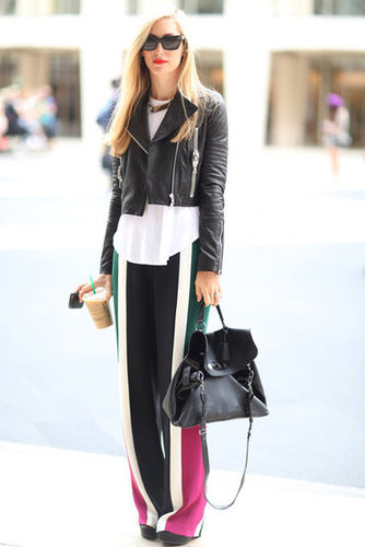 Joanna Hillman toughened up a pair of breezy colorblock pants with a leather jacket.
Source: Greg Kessler
Joanna Hillman toughened up a pair of breezy colorblock pants with a leather jacket.
Source: Greg Kessler