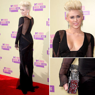 Pictures of Miley Cyrus in Sheer Black Emilio Pucci Dress on the Red Carpet at the 2012 MTV Video Music Awards