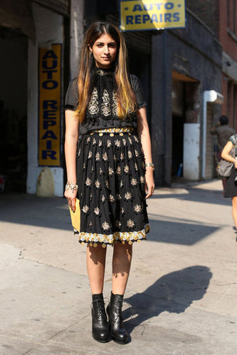 An ornate look was tempered with lace-up ankle boots.
An ornate look was tempered with lace-up ankle boots.