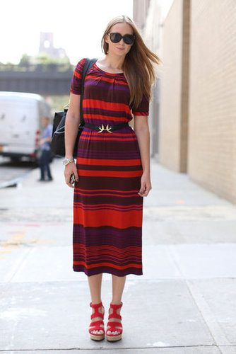 Bold-hued stripes and coordinating footwear have the notice-me factor.
Bold-hued stripes and coordinating footwear have the notice-me factor.