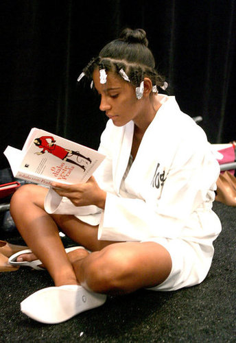 A model read Lauren Weisberger's The Devil Wears Prada — in Spanish — backstage during New York Fashion Week in 2006.
A model read Lauren Weisberger's The Devil Wears Prada — in Spanish — backstage during New York Fashion Week in 2006.