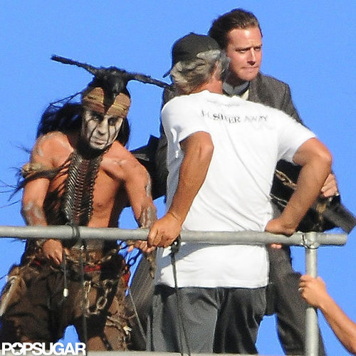 Shirtless Johnny Depp filmed Lone Ranger with Armie Hammer.
Shirtless Johnny Depp filmed Lone Ranger with Armie Hammer.