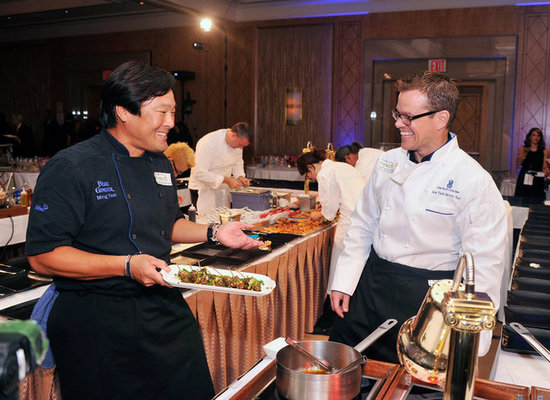 Chef Ming Tsai and actor Matt Damon joked together. Chef Ming Tsai and actor Matt Damon joked together.