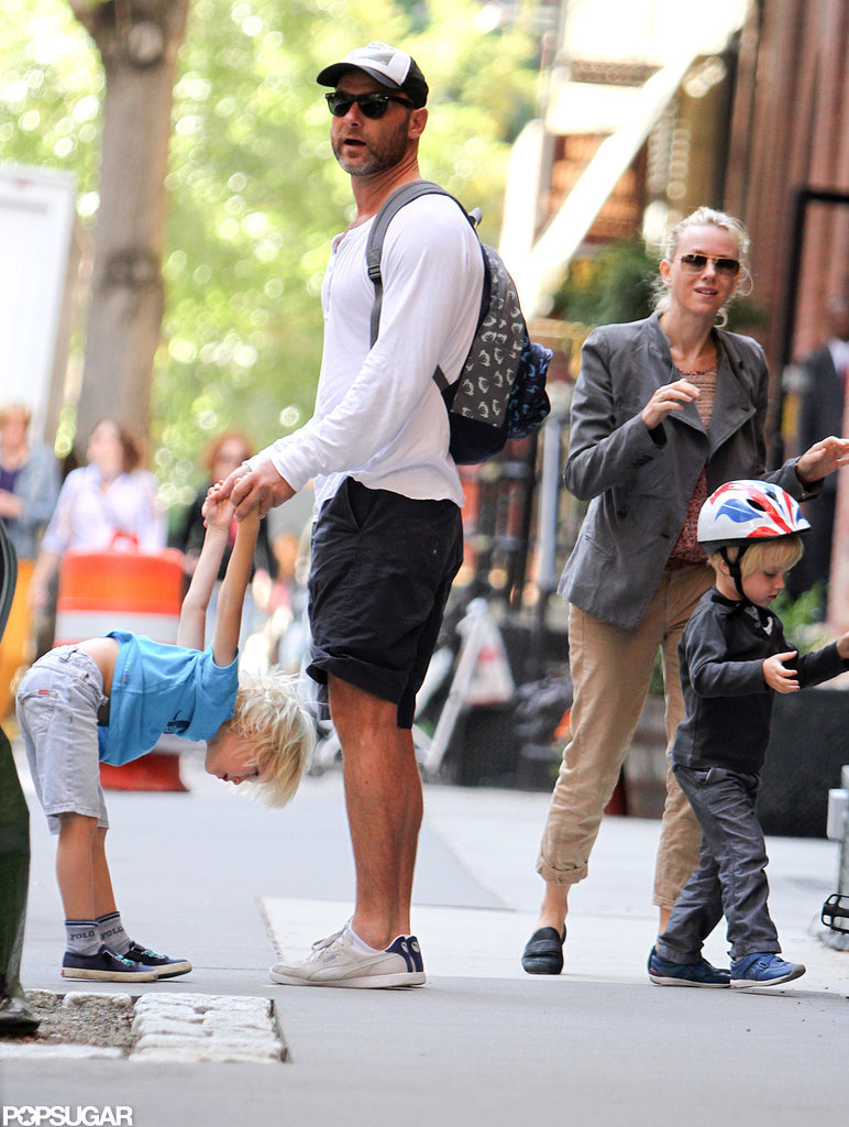 Naomi Watts geared up for a bike ride with Liev Schreiber and her boys, Kai Schreiber and Sasha Schreiber, in NYC. Naomi Watts geared up for a bike ride with Liev Schreiber and her boys, Kai Schreiber and Sasha Schreiber, in NYC.