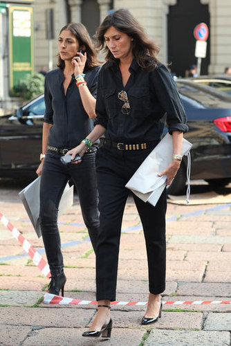 Emmanuelle Alt kept it chic, per usual, but added a pair of ankle-strap pumps to her trousers and button-down uniform.
Source: Greg Kessler
Emmanuelle Alt kept it chic, per usual, but added a pair of ankle-strap pumps to her trousers and button-down uniform.
Source: Greg Kessler