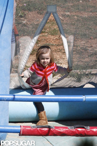 Vivienne played in a bounce house.
Vivienne played in a bounce house.