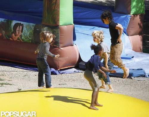 Angelina, Shiloh, Zahara, Pax, and the Twins Bounce Around at a Park! Angelina, Shiloh, Zahara, Pax, and the Twins Bounce Around at a Park!